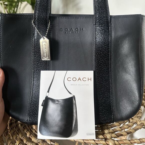 Vintage Coach Brindle Black Tote - 90’s Black Leather Bag With Bag Tag & Papers - Picture 8 of 10
